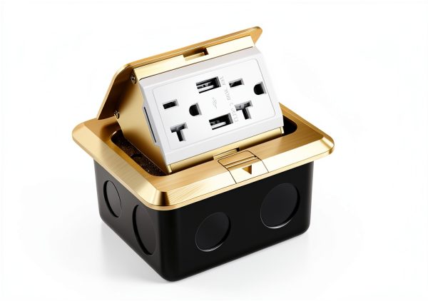 Hoolerry 2 Pack Pop up Floor Electrical Outlet Cover Box Kit with 4.8A USB Charger 20Amp Waterproof Weatherproof Floor Tamper Resistant Outlet Receptacle for Countertop Home (Gold)-4