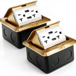 Hoolerry 2 Pack Pop up Floor Electrical Outlet Cover Box Kit with 4.8A USB Charger 20Amp Waterproof Weatherproof Floor Tamper Resistant Outlet Receptacle for Countertop Home (Gold)-0