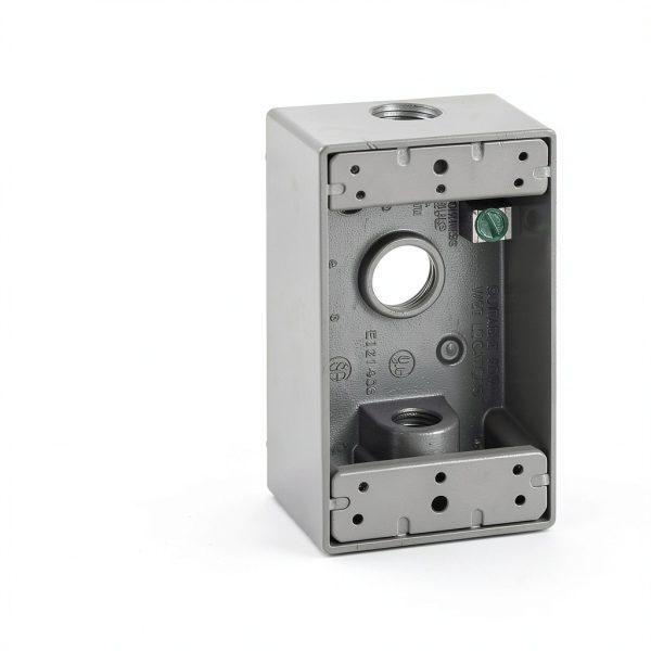 SIGMA ENGINEERED SOLUTIONS 14250 Metal Electrical Outlet Box, Weatherproof, Easy Mount Plug and Receptacle Protector, Gray, (3) 1/2-Inch Holes, 1 Gang Box-1