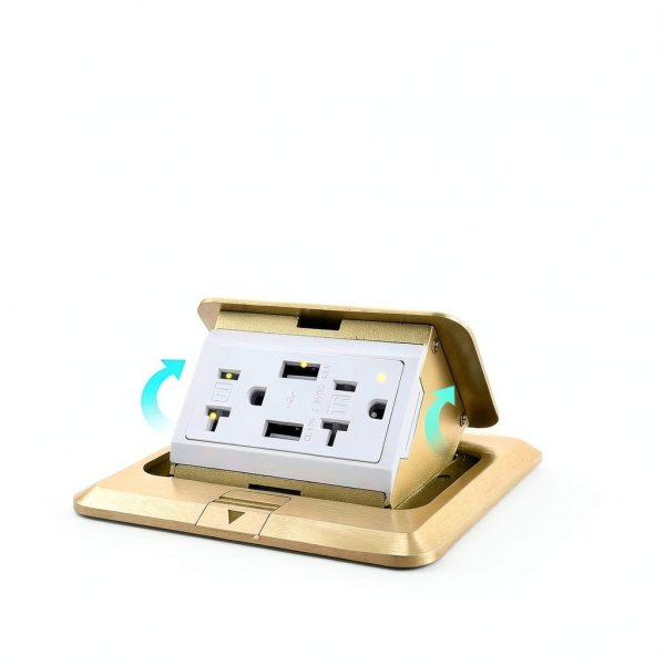 Hoolerry 2 Pack Pop up Floor Electrical Outlet Cover Box Kit with 4.8A USB Charger 20Amp Waterproof Weatherproof Floor Tamper Resistant Outlet Receptacle for Countertop Home (Gold)-2