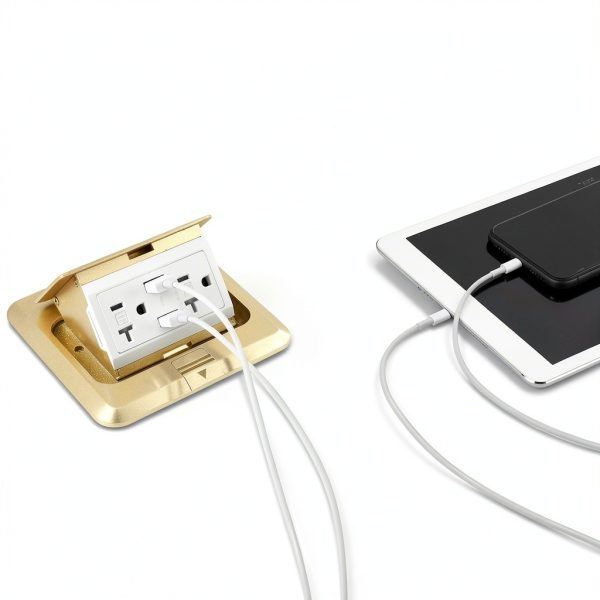 Hoolerry 2 Pack Pop up Floor Electrical Outlet Cover Box Kit with 4.8A USB Charger 20Amp Waterproof Weatherproof Floor Tamper Resistant Outlet Receptacle for Countertop Home (Gold)-5
