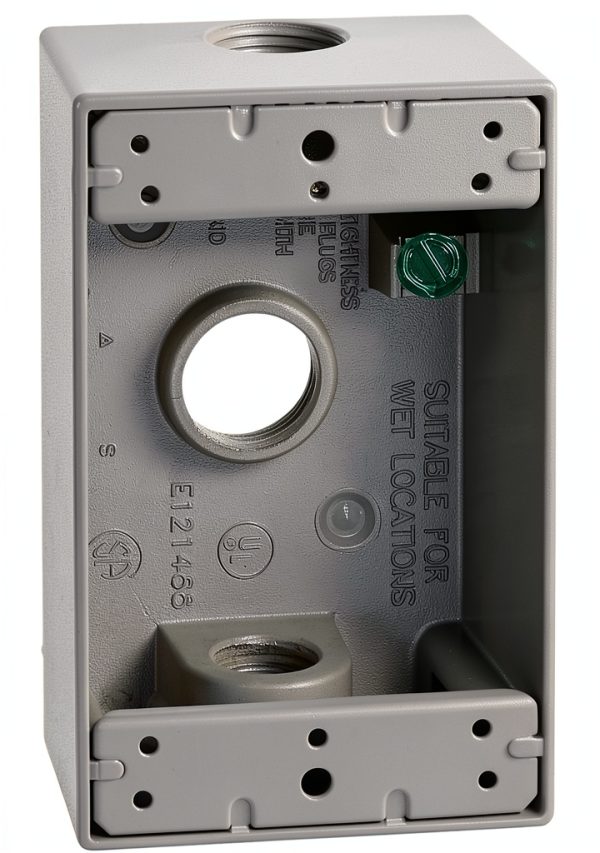 SIGMA ENGINEERED SOLUTIONS 14250 Metal Electrical Outlet Box, Weatherproof, Easy Mount Plug and Receptacle Protector, Gray, (3) 1/2-Inch Holes, 1 Gang Box-0